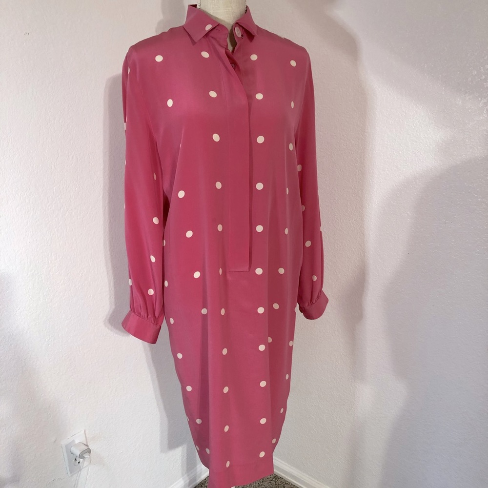 AKRIS silk polka dot long sleeve shirt dress